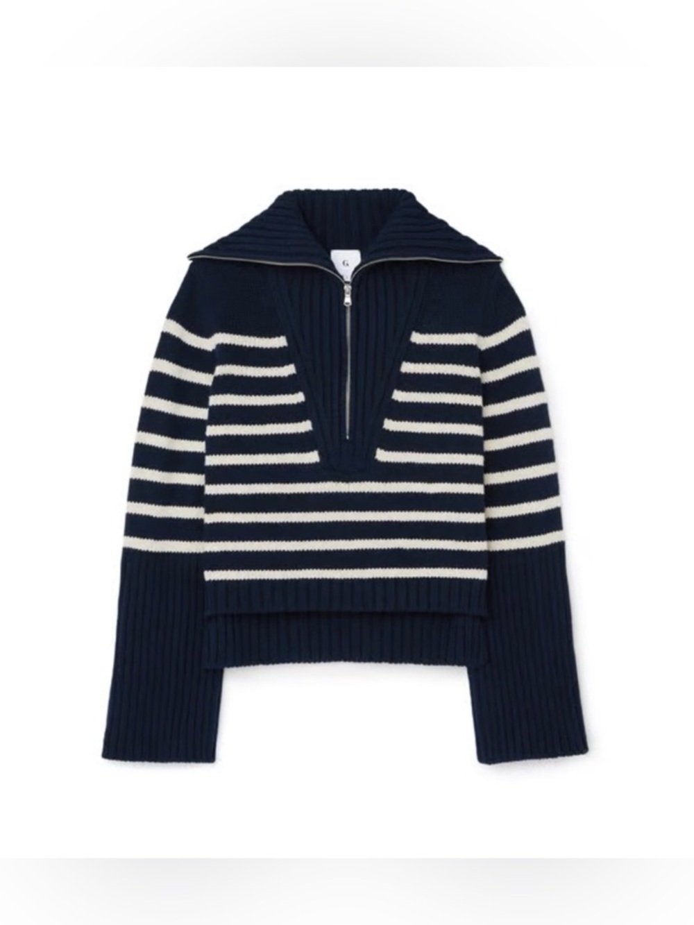$595 GOOP Navy/White Striped Sweater Size Small
